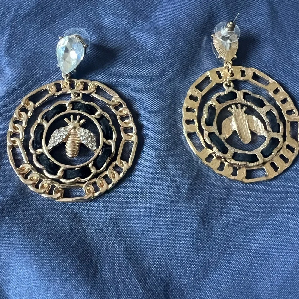 Gold Bee Motif Earrings